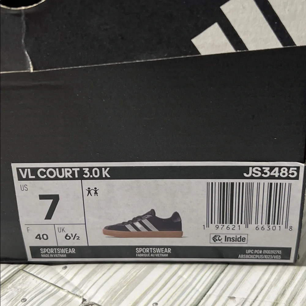 Adidas VL Court 3.0 low top sneakers shoes lace up purple youth size‎ 7 #JS3485